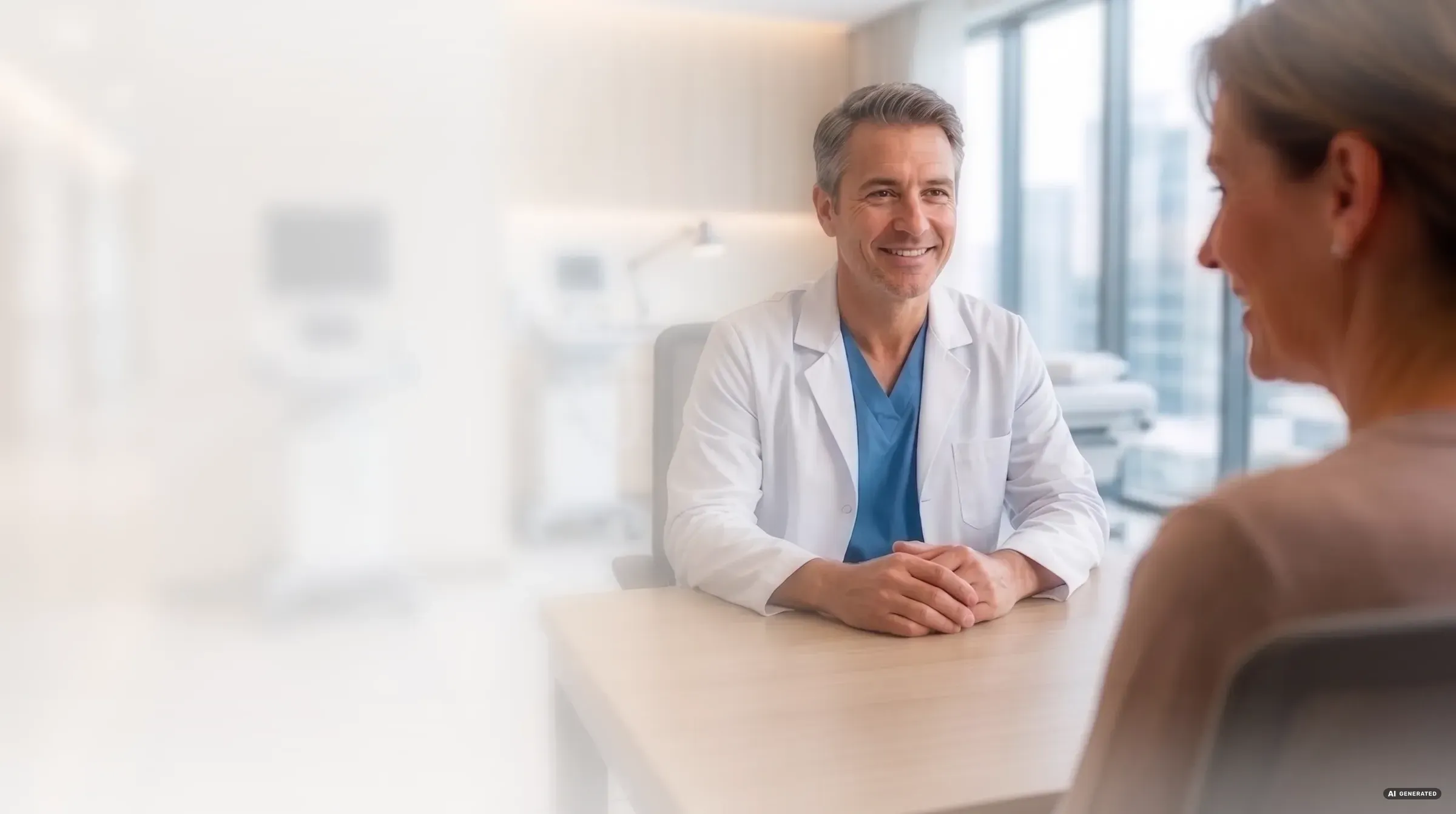 Doctor talking with a patient at a desk